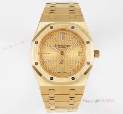 Swiss Made Audemars Piguet Royal Oak Jumbo Salmon All Gold Replica Watch 39mm 